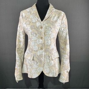 Vtg Lilith Blazer Women’s S Jacquard Floral Textured Romantic Academia Tan Cream